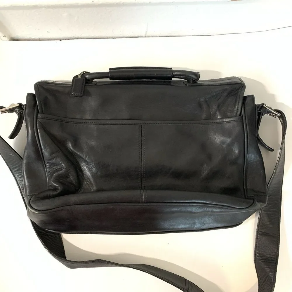 Vtg Coach Briefcase H23-5238 Black Leather Buckle Laptop Bag Clean Money *Wear